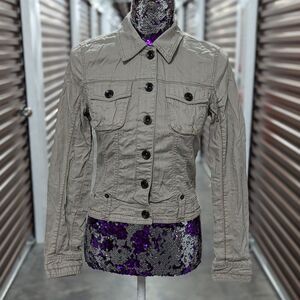 Mexx Size 4 Gray Jacket with Brown ZigZag Stitching‎ 100% Cotton